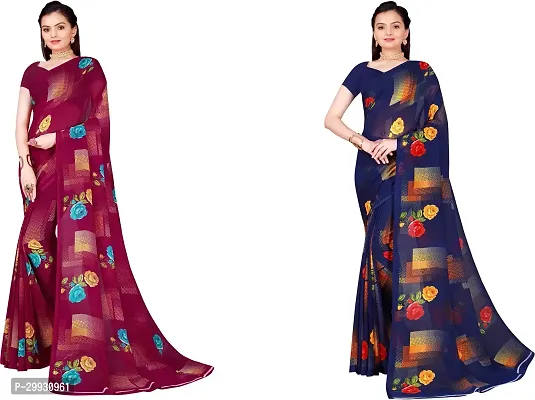 Stylish Fancy Georgette Saree With Blouse Piece Combo For Women Pack Of 2-thumb0