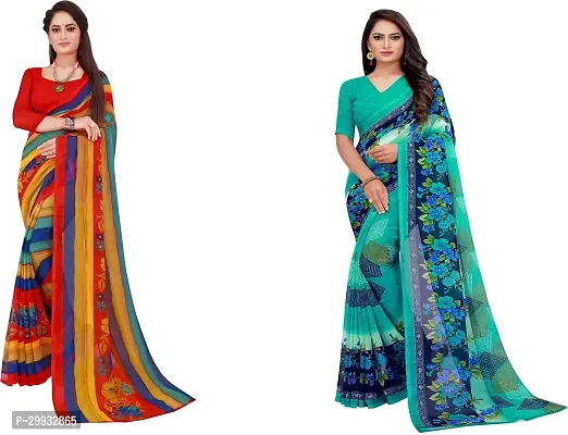 Stylish Fancy Georgette Saree With Blouse Piece Combo For Women Pack Of 2-thumb0