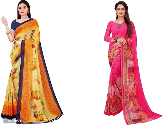 Stylish Fancy Georgette Saree With Blouse Piece Combo For Women Pack Of 2-thumb0