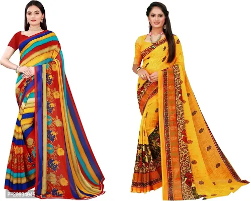 Stylish Fancy Georgette Saree With Blouse Piece Combo For Women Pack Of 2