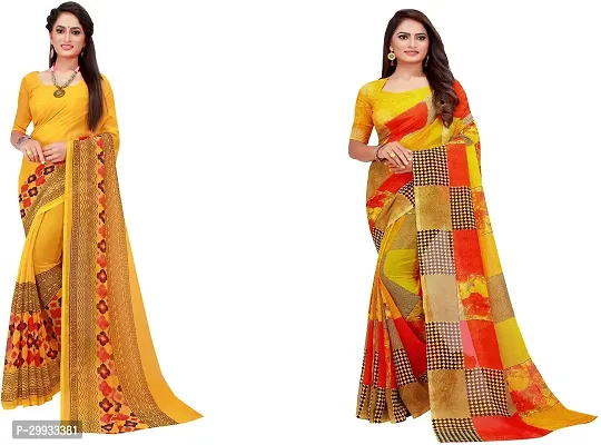 Stylish Fancy Georgette Saree With Blouse Piece Combo For Women Pack Of 2-thumb0