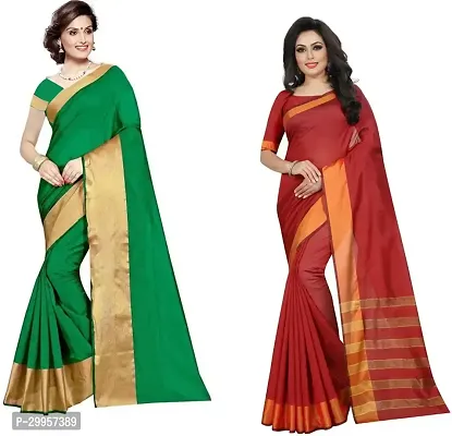 Stylish Fancy Cotton Silk Saree With Blouse Piece For Women Pack Of 2-thumb0