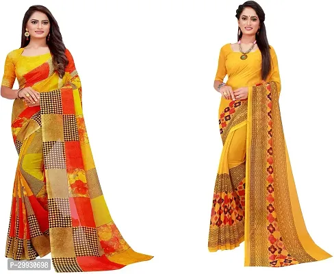 Stylish Fancy Georgette Saree With Blouse Piece Combo For Women Pack Of 2