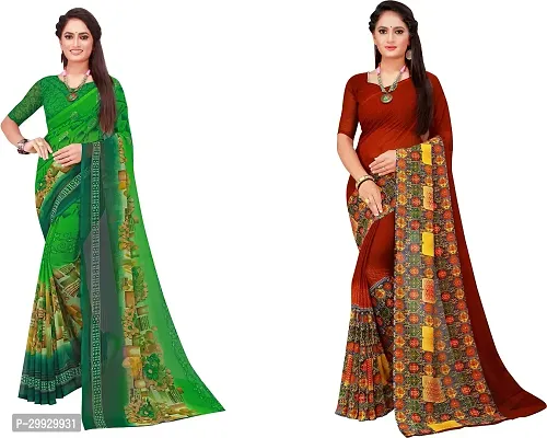 Stylish Fancy Georgette Saree With Blouse Piece Combo For Women Pack Of 2-thumb0