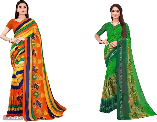 Stylish Fancy Georgette Saree With Blouse Piece Combo For Women Pack Of 2