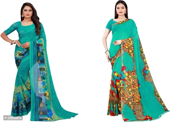 Stylish Fancy Georgette Saree With Blouse Piece For Women Pack Of 2-thumb0