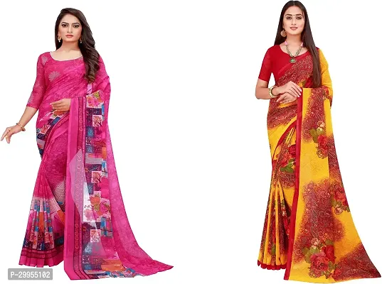 Stylish Fancy Georgette Saree With Blouse Piece For Women Pack Of 2