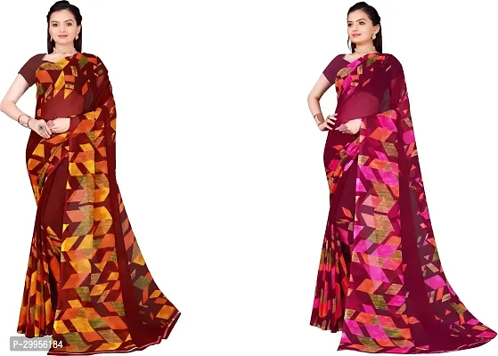 Stylish Fancy Georgette Saree With Blouse Piece For Women Pack Of 2-thumb0