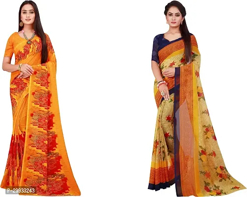 Stylish Fancy Georgette Saree With Blouse Piece Combo For Women Pack Of 2-thumb0