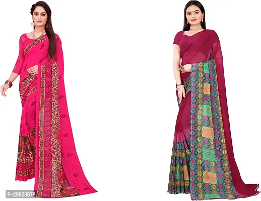 Stylish Fancy Georgette Saree With Blouse Piece Combo For Women Pack Of 2-thumb0