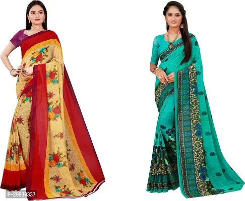 Stylish Fancy Georgette Saree With Blouse Piece Combo For Women Pack Of 2