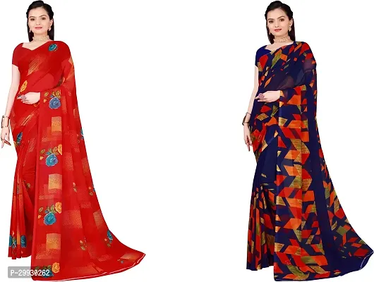 Stylish Fancy Georgette Saree With Blouse Piece Combo For Women Pack Of 2-thumb0