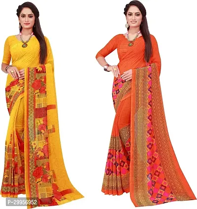 Stylish Fancy Georgette Saree With Blouse Piece For Women Pack Of 2-thumb0