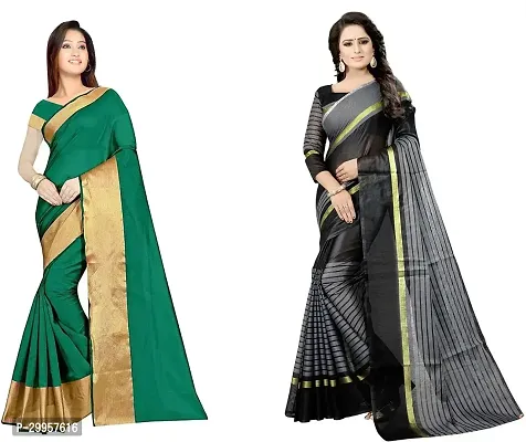 Stylish Fancy Cotton Silk Saree With Blouse Piece For Women Pack Of 2-thumb0