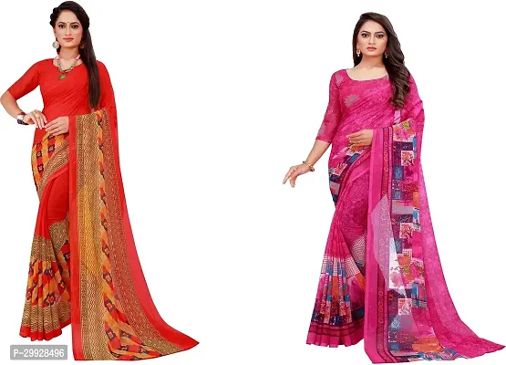 Stylish Fancy Georgette Saree With Blouse Piece Combo For Women Pack Of 2