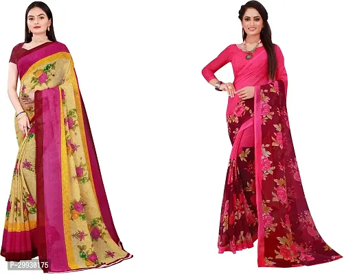 Stylish Fancy Georgette Saree With Blouse Piece Combo For Women Pack Of 2-thumb0