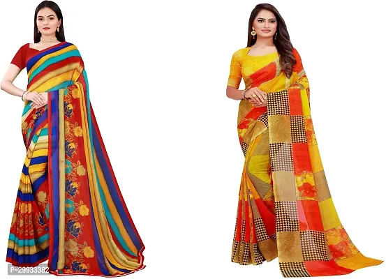 Stylish Fancy Georgette Saree With Blouse Piece Combo For Women Pack Of 2-thumb0