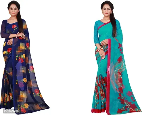 Stylish Fancy Georgette Saree With Blouse Piece Combo For Women Pack Of 2-thumb0