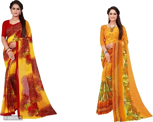 Stylish Fancy Georgette Saree With Blouse Piece Combo For Women Pack Of 2-thumb0