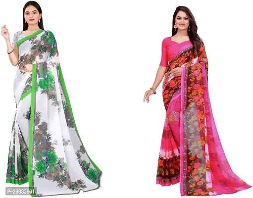 Stylish Fancy Georgette Saree With Blouse Piece Combo For Women Pack Of 2-thumb0