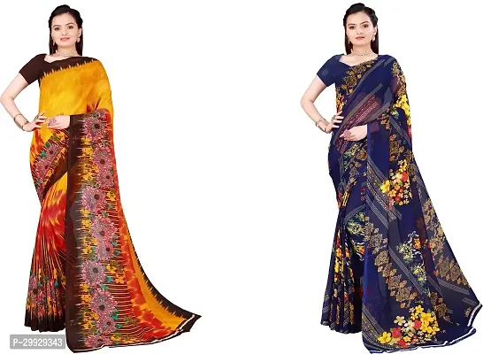 Stylish Fancy Georgette Saree With Blouse Piece Combo For Women Pack Of 2-thumb0