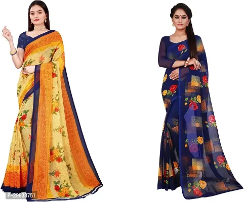 Stylish Fancy Georgette Saree With Blouse Piece Combo For Women Pack Of 2-thumb0