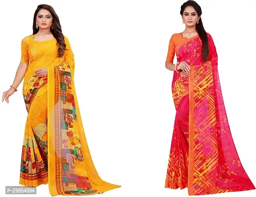 Stylish Fancy Georgette Saree With Blouse Piece For Women Pack Of 2-thumb0