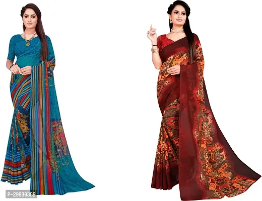 Stylish Fancy Georgette Saree With Blouse Piece Combo For Women Pack Of 2