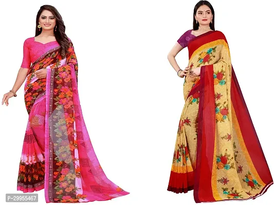 Stylish Fancy Georgette Saree With Blouse Piece For Women Pack Of 2-thumb0