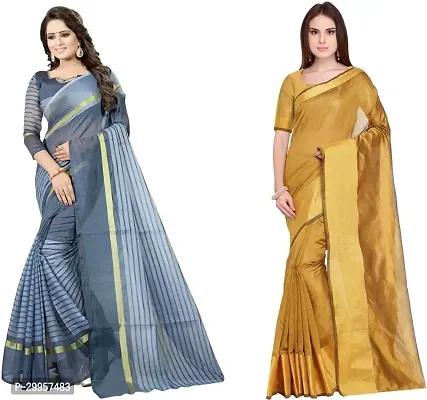 Stylish Fancy Cotton Silk Saree With Blouse Piece For Women Pack Of 2-thumb0