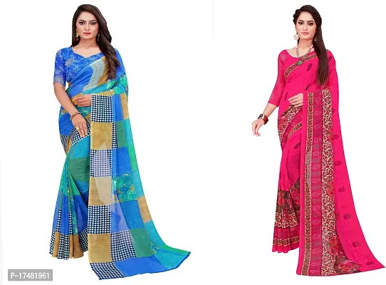 Women Stylish Georgette Printed Saree with Blouse piece-thumb0