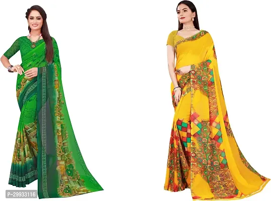 Stylish Fancy Georgette Saree With Blouse Piece Combo For Women Pack Of 2-thumb0