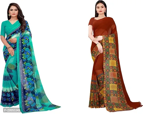 Stylish Fancy Georgette Saree With Blouse Piece For Women Pack Of 2-thumb0