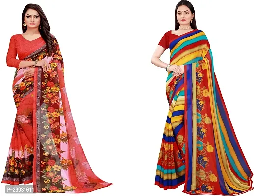 Stylish Fancy Georgette Saree With Blouse Piece Combo For Women Pack Of 2-thumb0