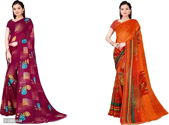 Stylish Fancy Georgette Saree With Blouse Piece Combo For Women Pack Of 2