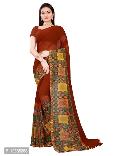 Todaydeal Women  Brown Georgette Ethnic Motif Printed Saree With Unstitched Blouse