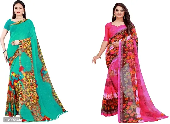 Stylish Fancy Georgette Saree With Blouse Piece For Women Pack Of 2-thumb0