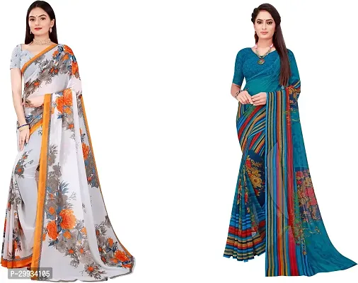 Stylish Fancy Georgette Saree With Blouse Piece Combo For Women Pack Of 2-thumb0