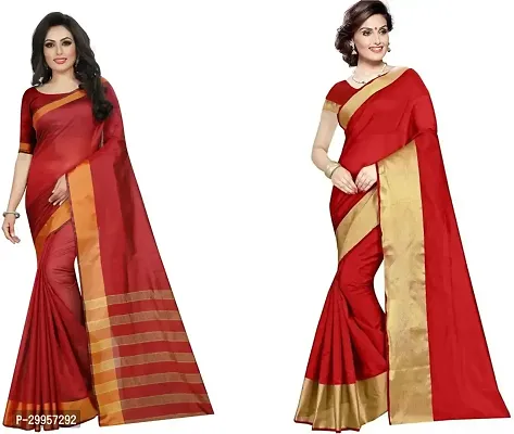 Stylish Fancy Cotton Silk Saree With Blouse Piece For Women Pack Of 2-thumb0