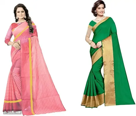 Stylish Fancy Cotton Silk Saree With Blouse Piece For Women Pack Of 2-thumb0