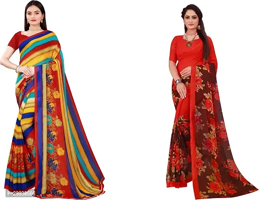 Stylish Fancy Georgette Saree With Blouse Piece Combo For Women Pack Of 2