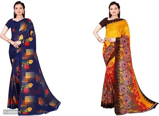 Stylish Fancy Georgette Saree With Blouse Piece Combo For Women Pack Of 2-thumb0