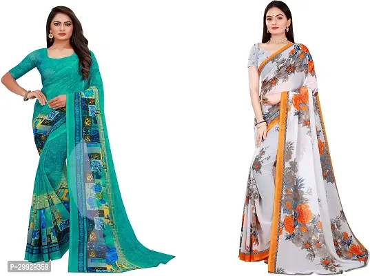 Stylish Fancy Georgette Saree With Blouse Piece Combo For Women Pack Of 2-thumb0