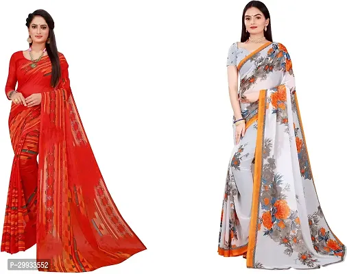 Stylish Fancy Georgette Saree With Blouse Piece Combo For Women Pack Of 2-thumb0