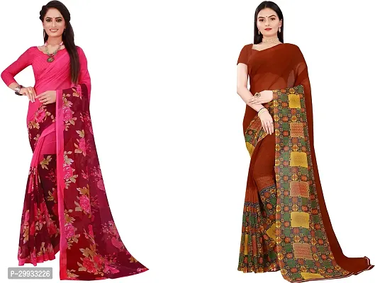 Stylish Fancy Georgette Saree With Blouse Piece Combo For Women Pack Of 2-thumb0