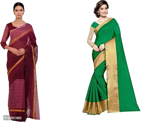 Stylish Fancy Cotton Silk Saree With Blouse Piece For Women Pack Of 2-thumb0