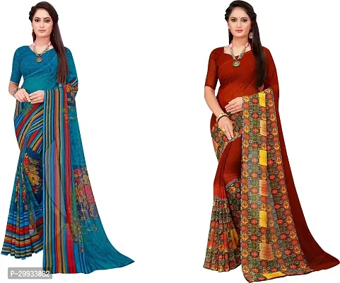 Stylish Fancy Georgette Saree With Blouse Piece Combo For Women Pack Of 2-thumb0