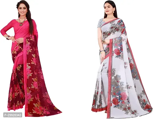 Stylish Fancy Georgette Saree With Blouse Piece Combo For Women Pack Of 2-thumb0