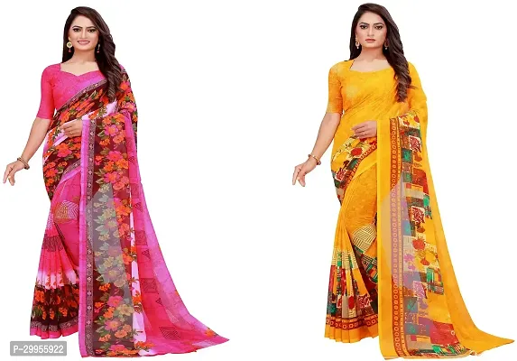 Stylish Fancy Georgette Saree With Blouse Piece For Women Pack Of 2-thumb0