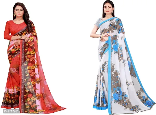 Women Stylish Georgette Printed Saree with Blouse piece-thumb0